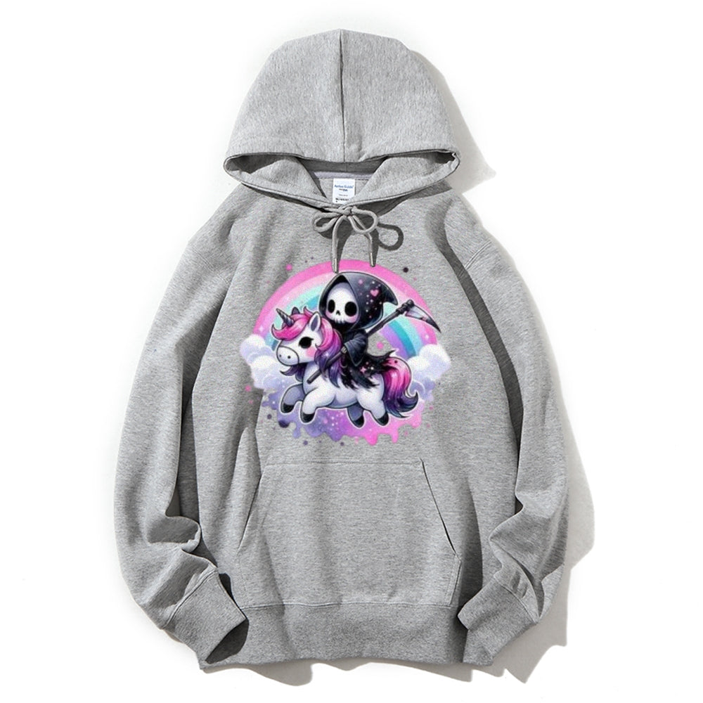 Women Cute Unicorn Skeleton Graphic Hoodies