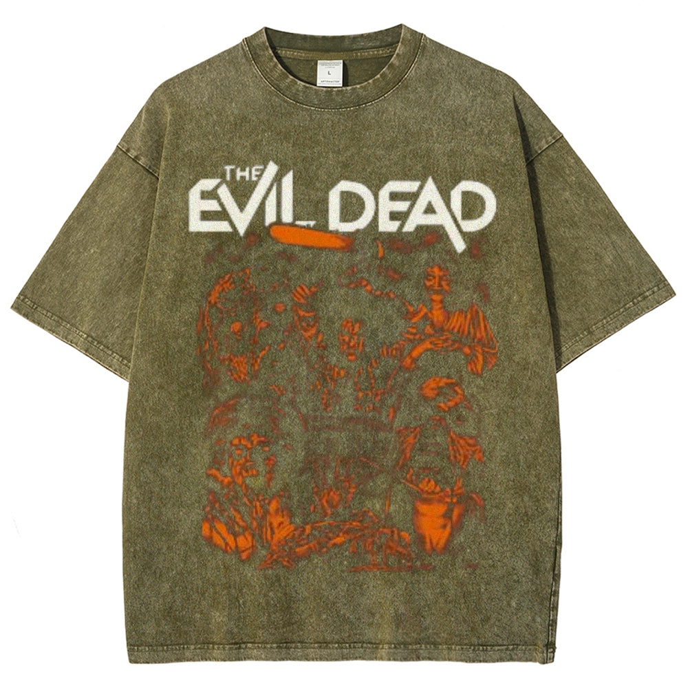 Unisex Vintage The Evil Dead Horror Graphic Short Sleeve Washed T-shirt