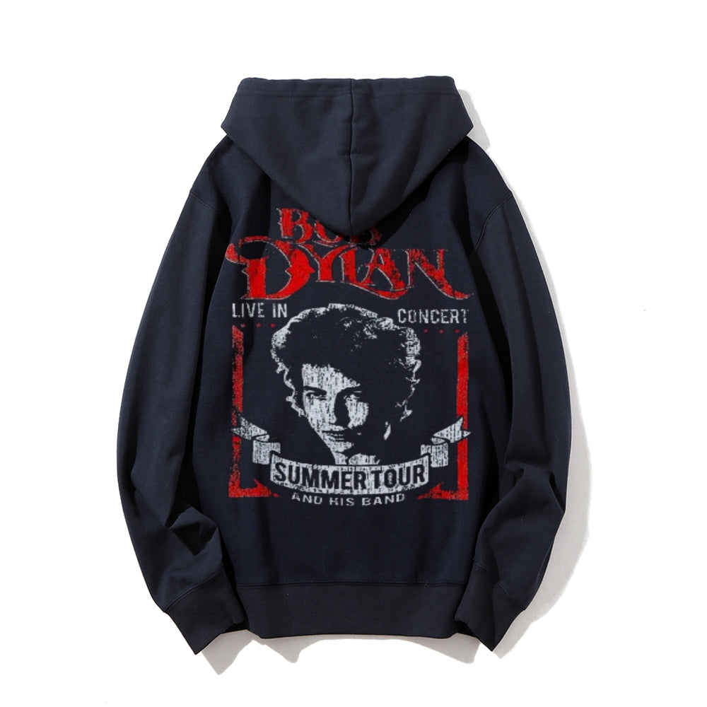 Mens Vintage Bob Dylan Darkness Style Print Graphic Pullover With Kangaroo Pocket Hoodies