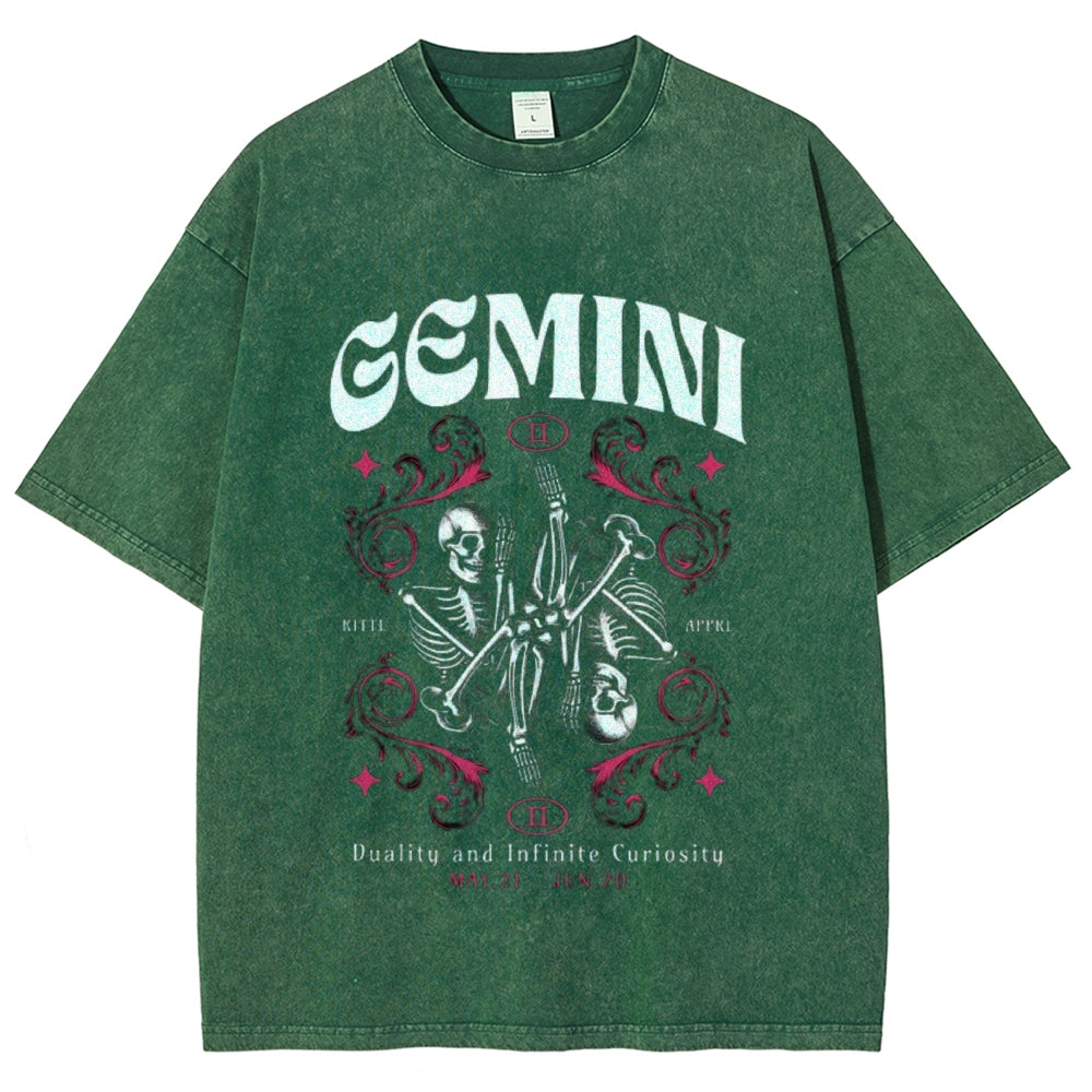 Women Washed Vintage Gemini Skull Graphic T-shirt