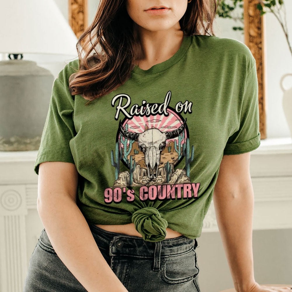 Women  Raised On 90's Country Print Graphic T-shirt