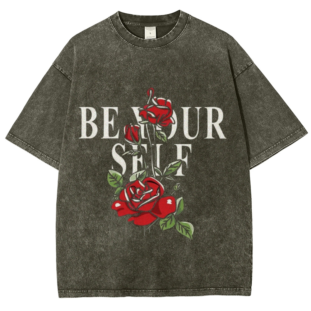 Women Washed Vintage Be YourSelf Graphic Tee