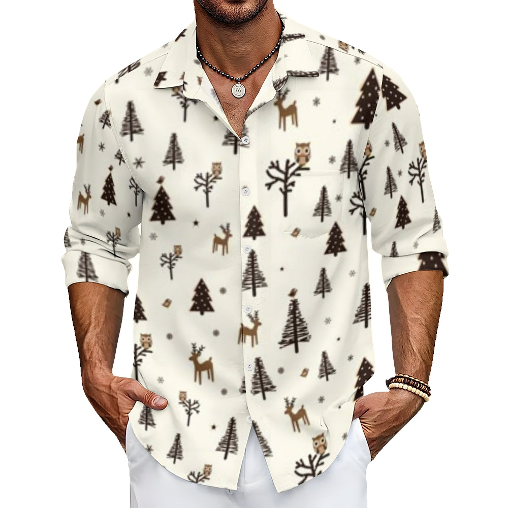 Mens Christmas Tree Print Long Sleeve Shirt