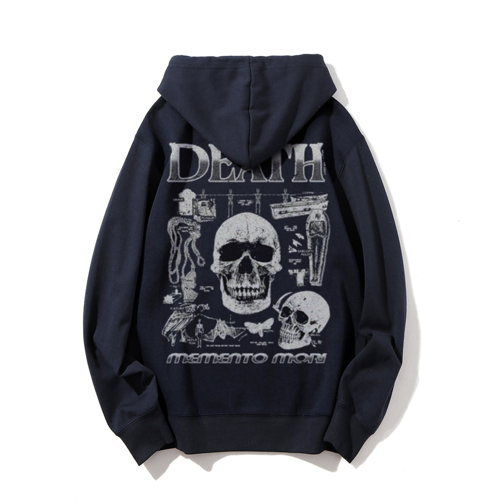 Mens Vintage Death Darkness Style Print Graphic Pullover With Kangaroo Pocket Hoodies