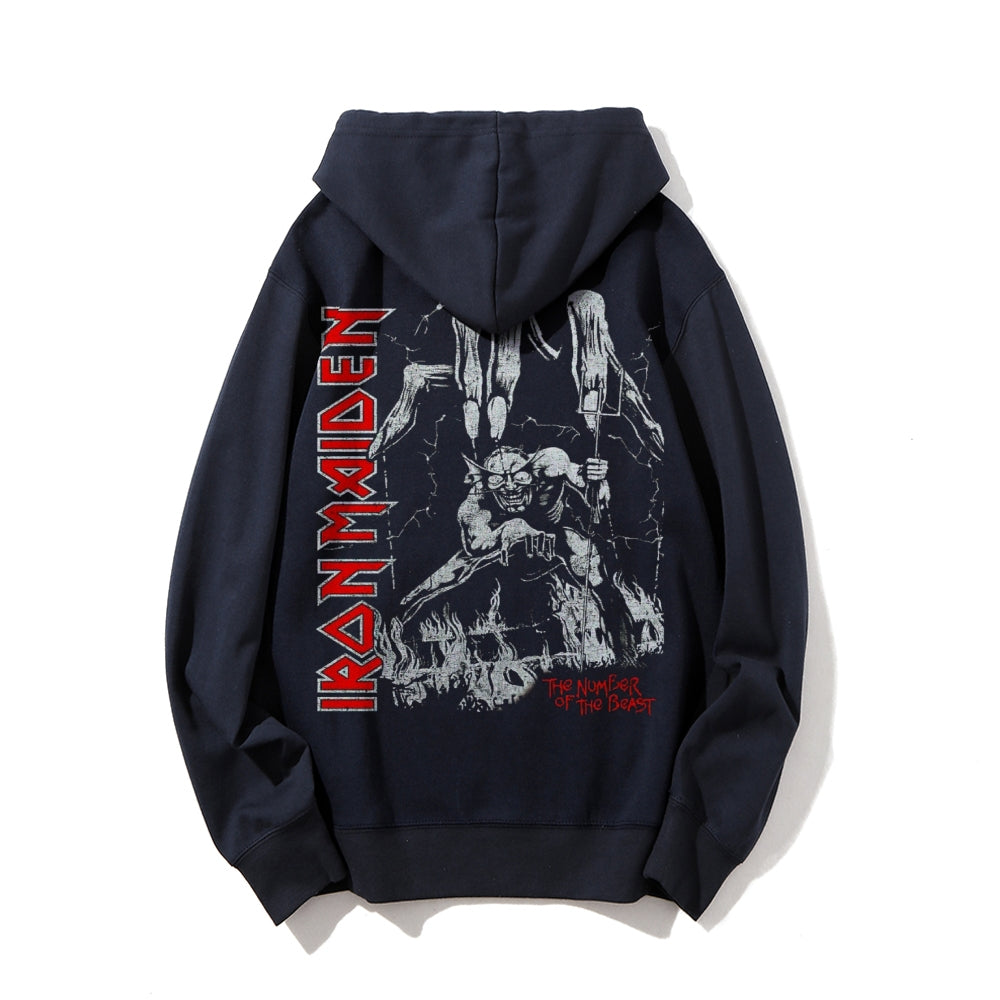 Mens Vintage Iron Band Darkness Style Print  Graphic Pullover With Kangaroo Pocket Hoodies