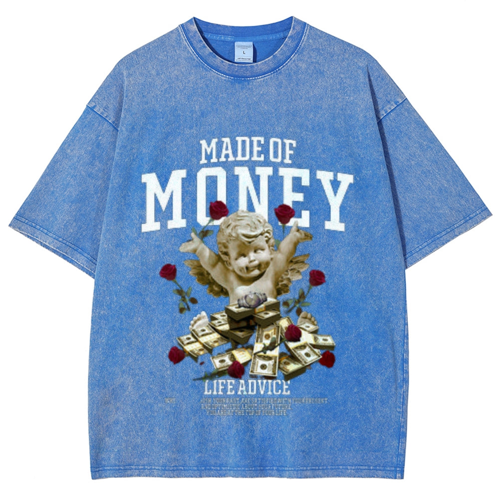 Women Washed Vintage Made Of Money Graphic T-shirt