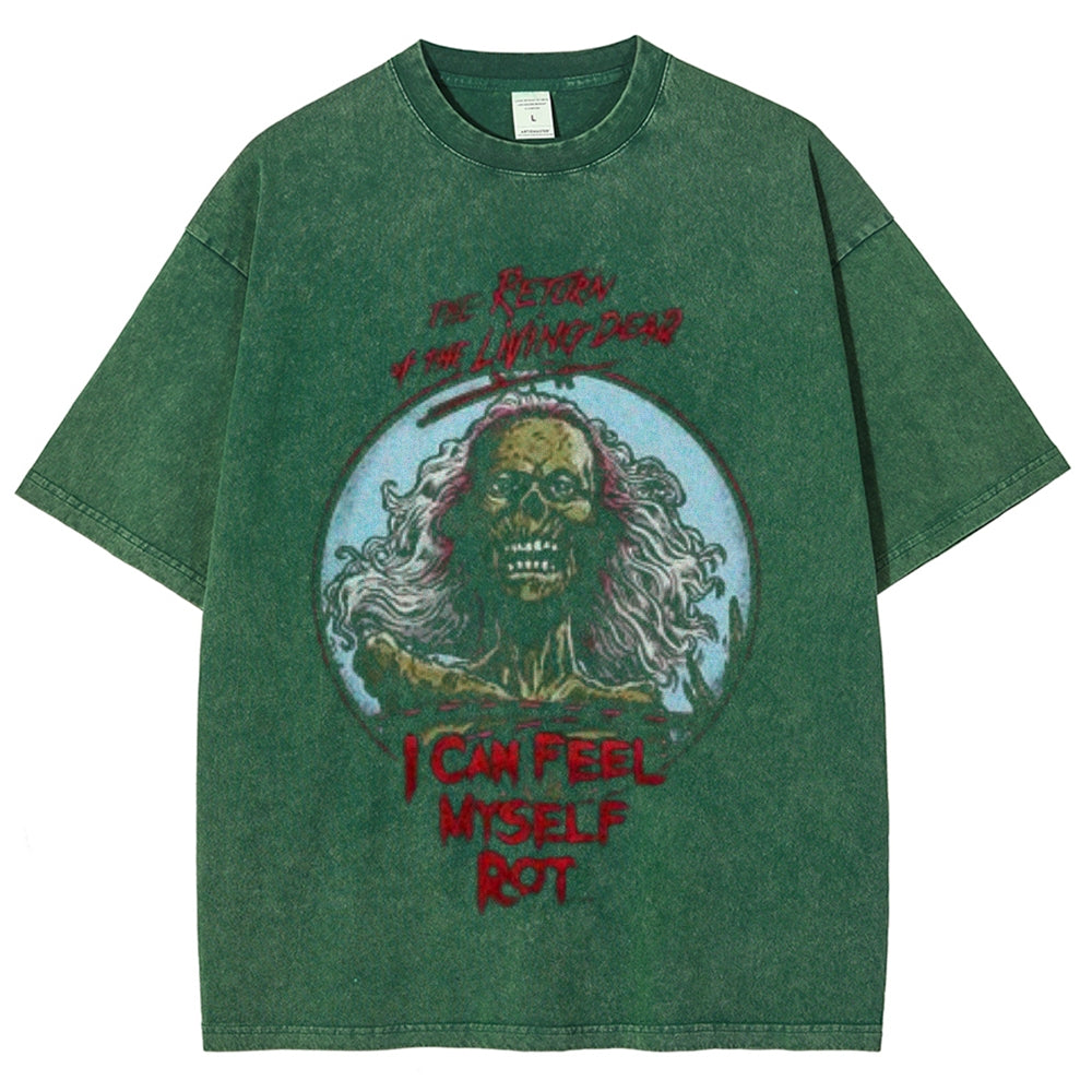 Unisex Vintage The Return of the Living Dead Horror Graphic Short Sleeve Washed T-shirt