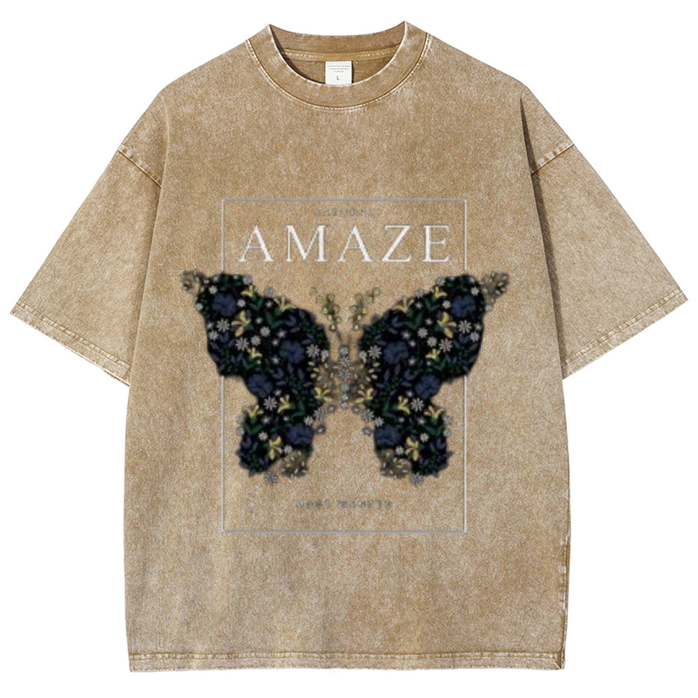 Women Washed Vintage Amaze Butterfly Graphic Tee