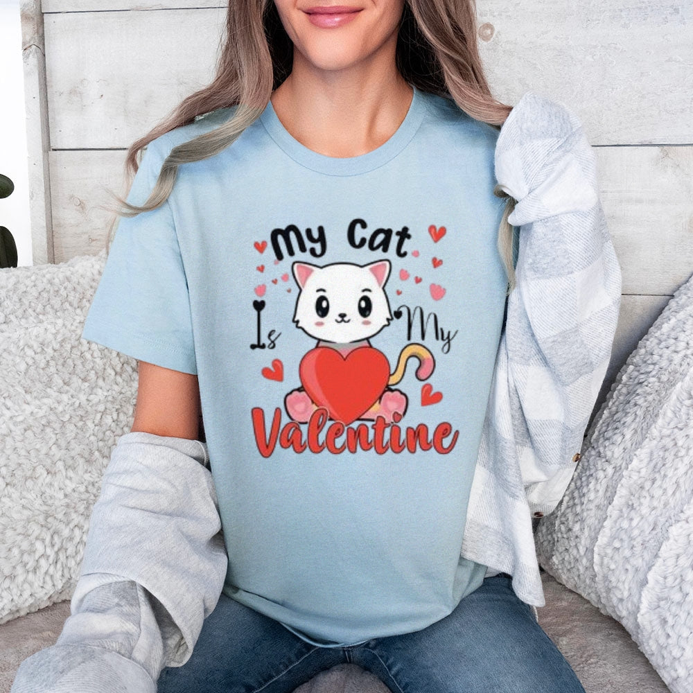 Women My Cat Is My Valentine's Day Print Graphic T-shirt