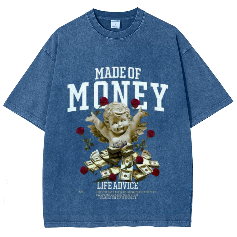 Women Washed Vintage Made Of Money Graphic T-shirt