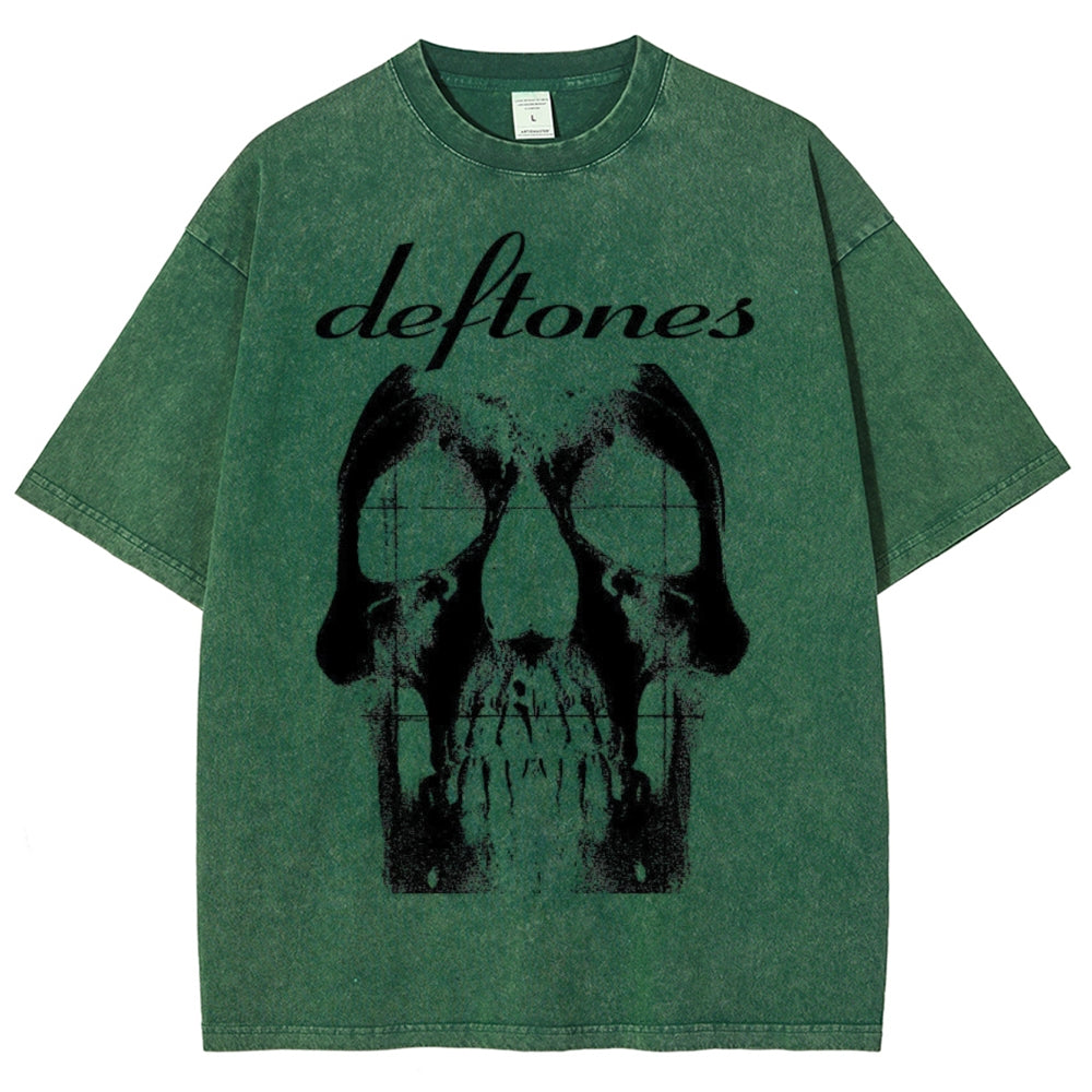 Unisex Vintage The Deftones Rock Band Print Short Sleeve Casual Graphic Washed T-shirt