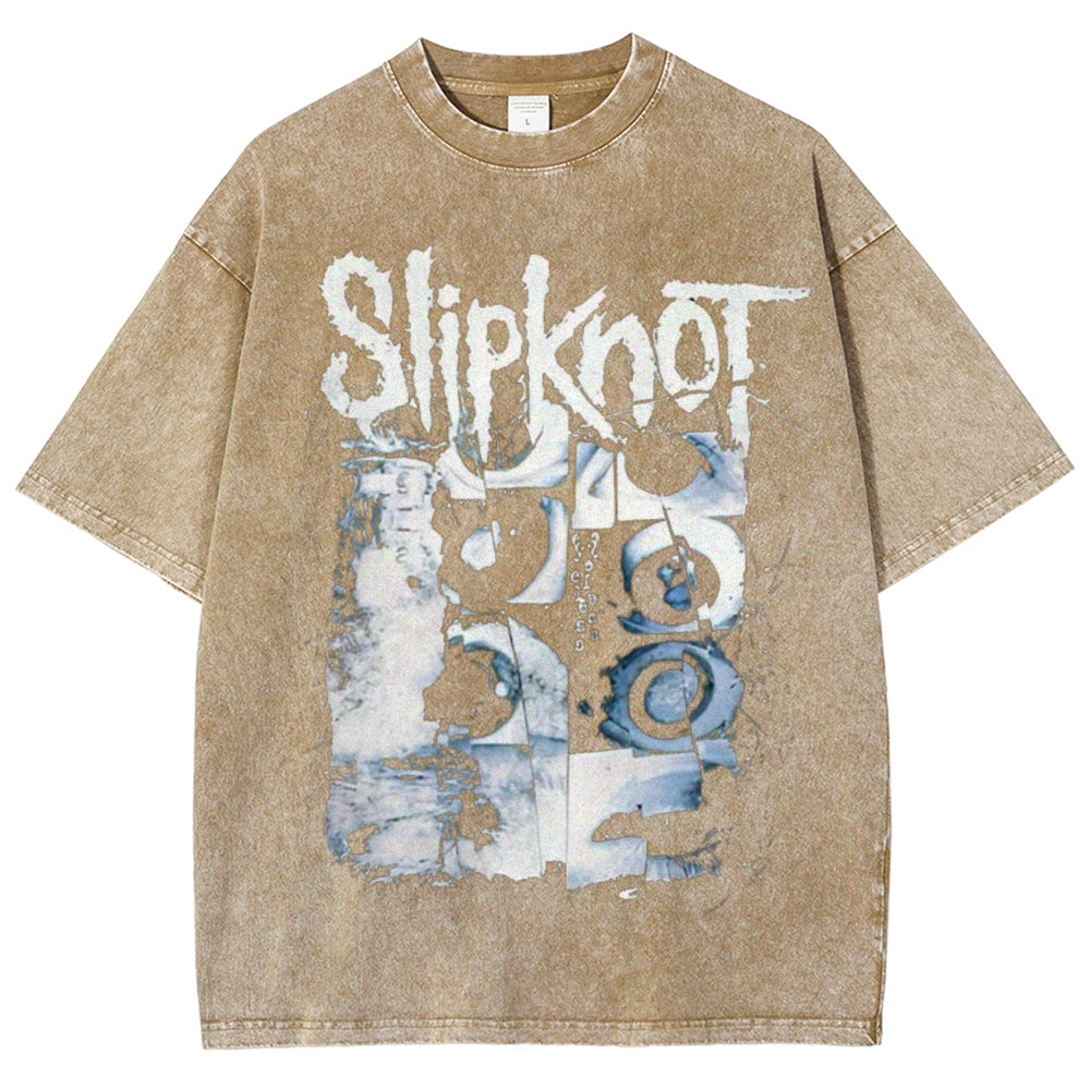 Unisex Vintage The Slipknot Rock Band Print Short Sleeve Casual Graphic Washed T-shirt