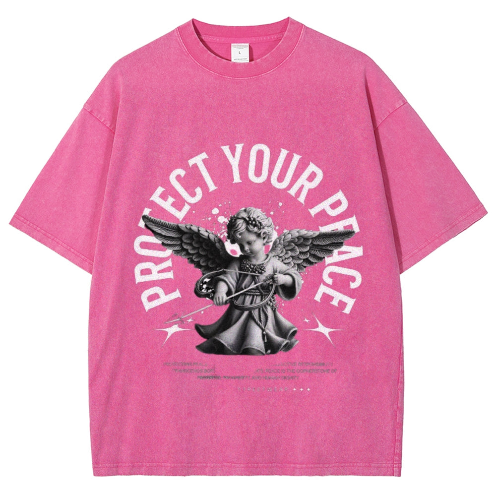 Women Vintage Protect Your Peace Angel Graphic T-shirt