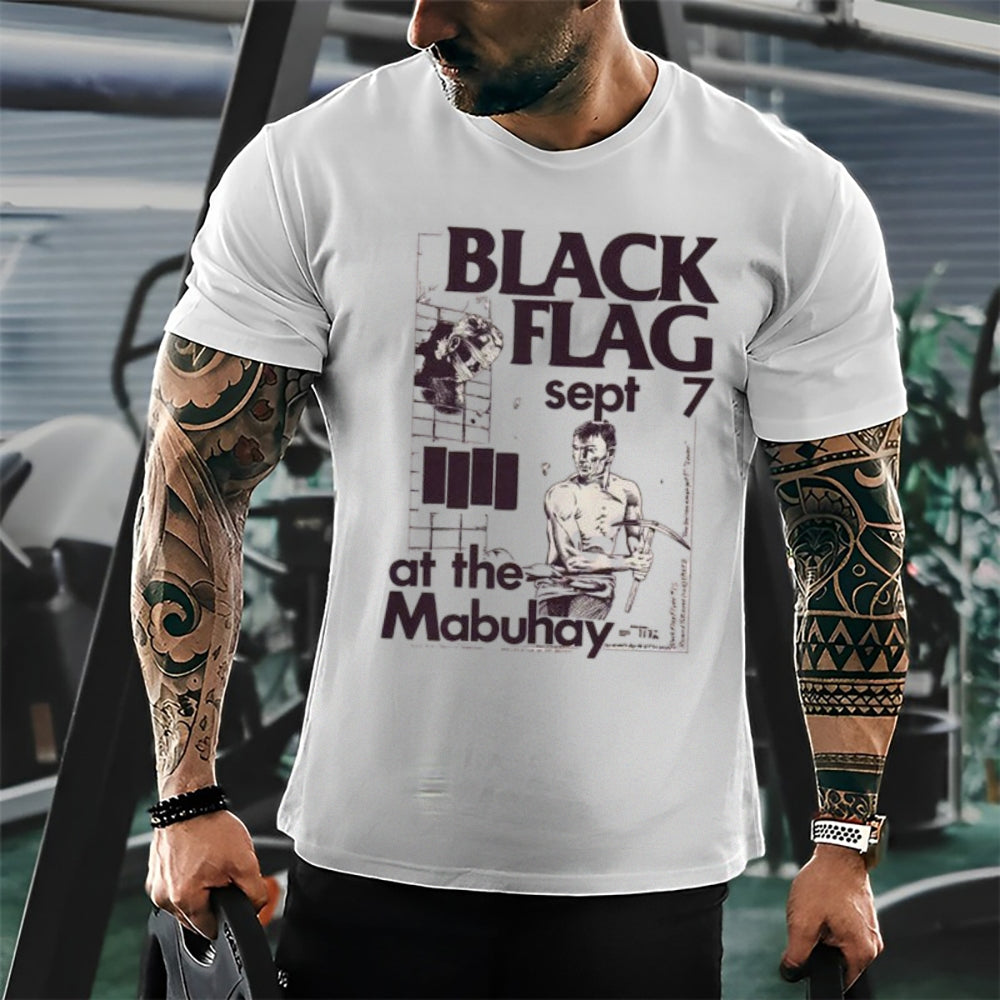 Mens Vintage The Black Flag Rock Band Print Cotton Short Sleeve Casual Graphic T-shirt