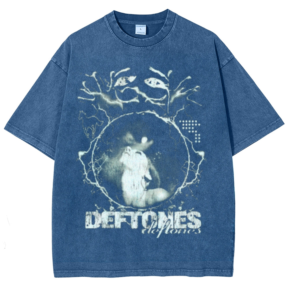 Unisex Vintage Deftones Darkness Style Graphic Short Sleeve Washed T-shirt