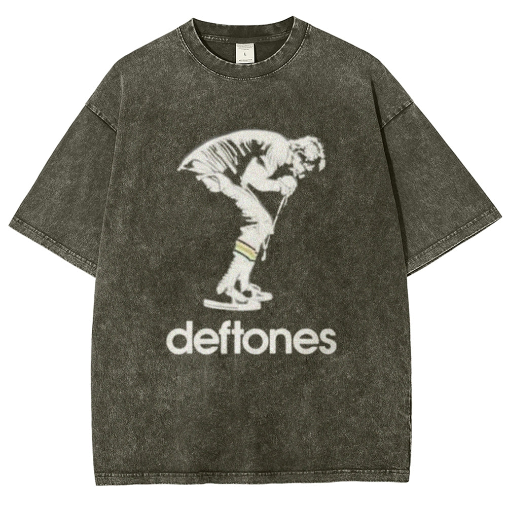 Unisex Vintage The Deftones Rock Band Print Short Sleeve Casual Graphic Washed T-shirt