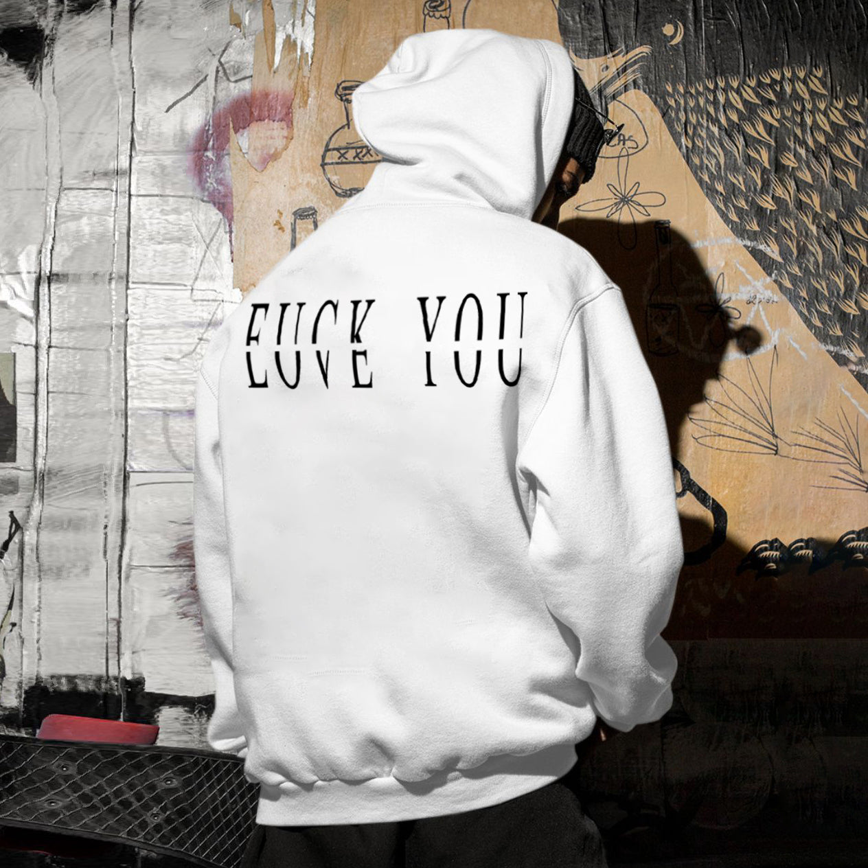 Love You Fk You Letter Print Casual Men's Hoodie