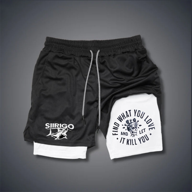 FIND WHAT YOU LOVE Skull with Roses 2 In 1 GYM PERFORMANCE SHORTS