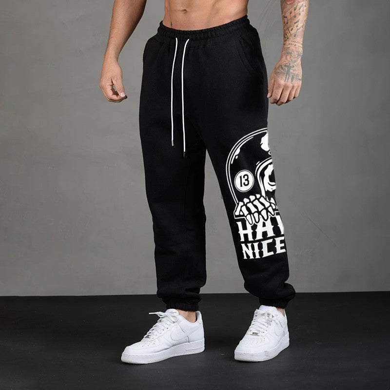 HAVE A NICE DAY Skull with Helmet GRAPHIC PRINT JOGGERS