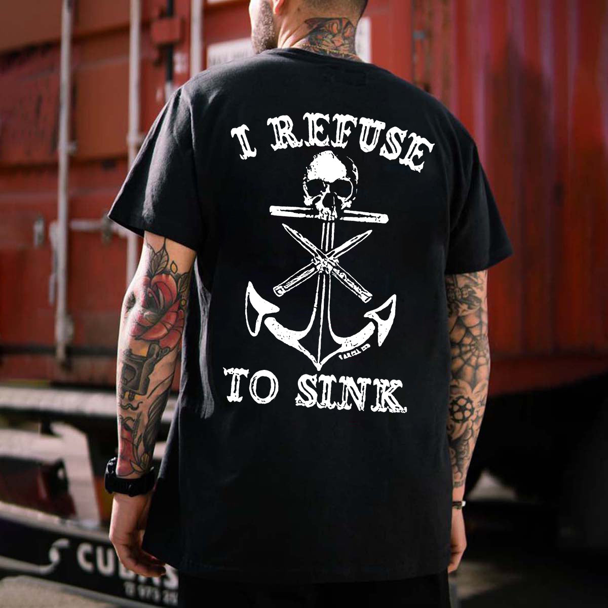 I Refuse To Sink Skull Anchor Printed Men's T-shirt