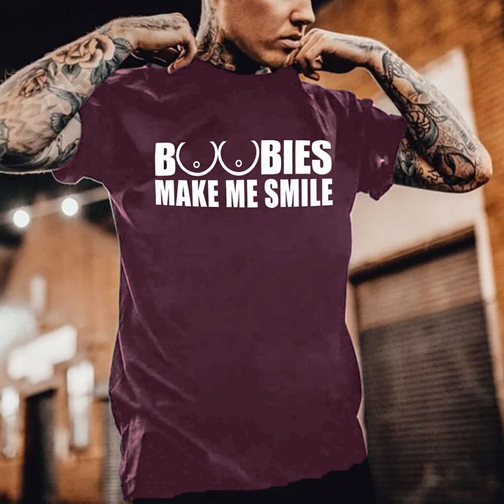 BOOBIES MAKE ME SMILE Graphic Black Print T-shirt