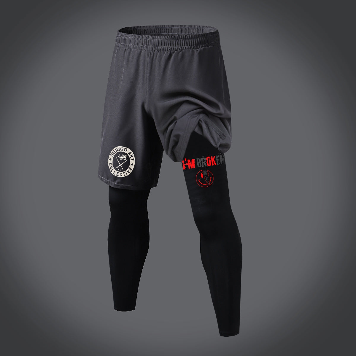 I’M BROKEN and Smiling Face Skull Graphic Print Copper Compression Two In One Piece Running Tights Trousers Shorts