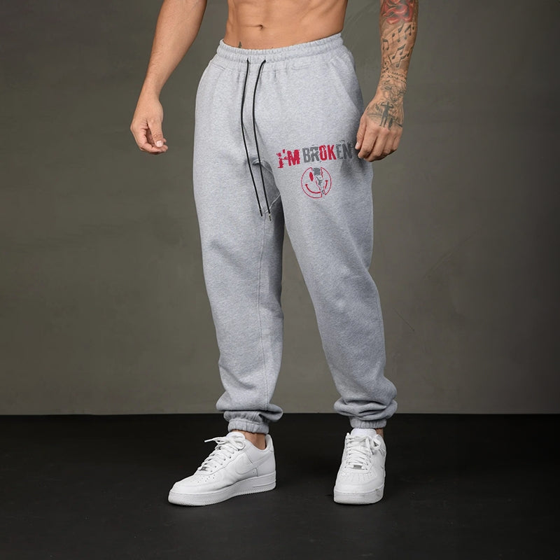 I’M BROKEN AND SMILING FACE SKULL GRAPHIC CASUAL PRINT JOGGERS