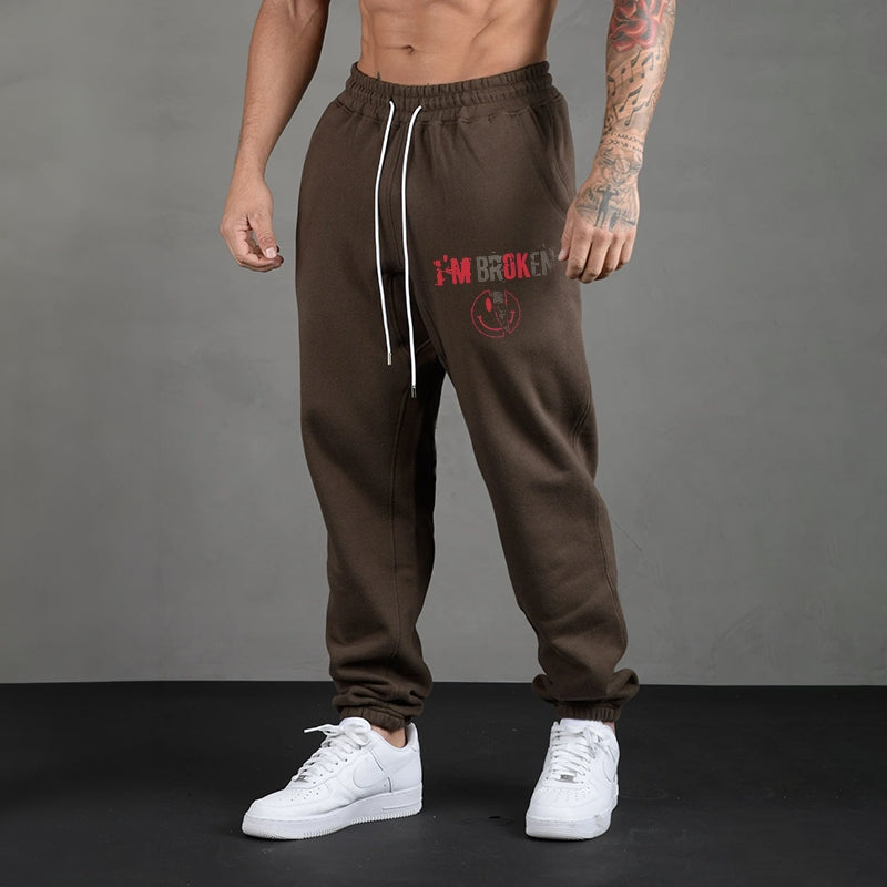 I’M BROKEN AND SMILING FACE SKULL GRAPHIC CASUAL PRINT JOGGERS