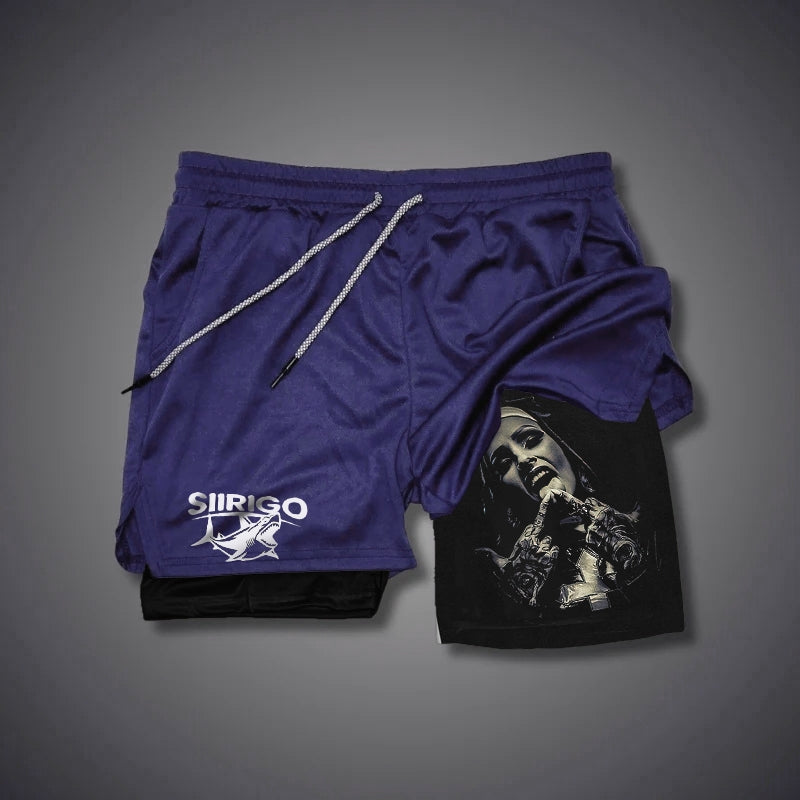 Nun with Crucifix Graphic GYM PERFORMANCE SHORTS