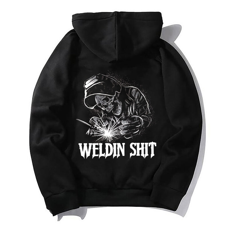 WELDIN SHIT Skull Worker Letter Casual Black Print Hoodie