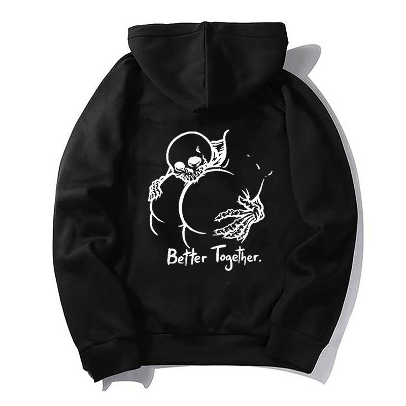 Better Together Skull and Butt Casual Graphic Black Print Hoodie