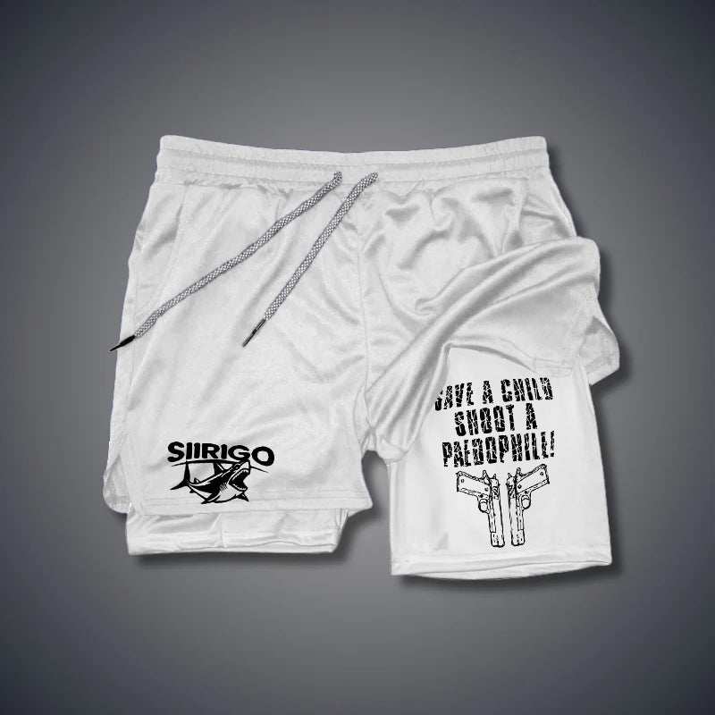 SAVE A CHILD SHOOTING A PAEDOPHILE 2 In 1 GYM PERFORMANCE SHORTS