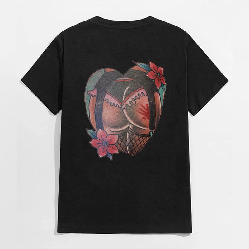 Sexy Butts And Rose Black Print T-shirt