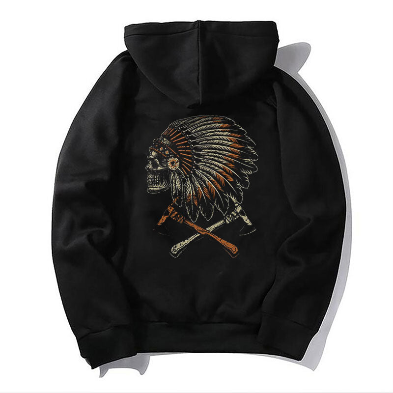 Indian Skull Graphic Black Print Hoodie