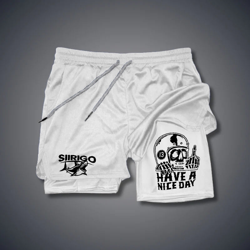 HAVE A NICE DAY Skull with Helmet 2 In 1 GYM PERFORMANCE SHORTS