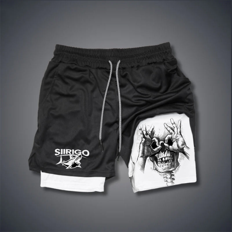 SKULL WITH OK PATTERN GRAPHIC GYM PERFORMANCE SHORTS