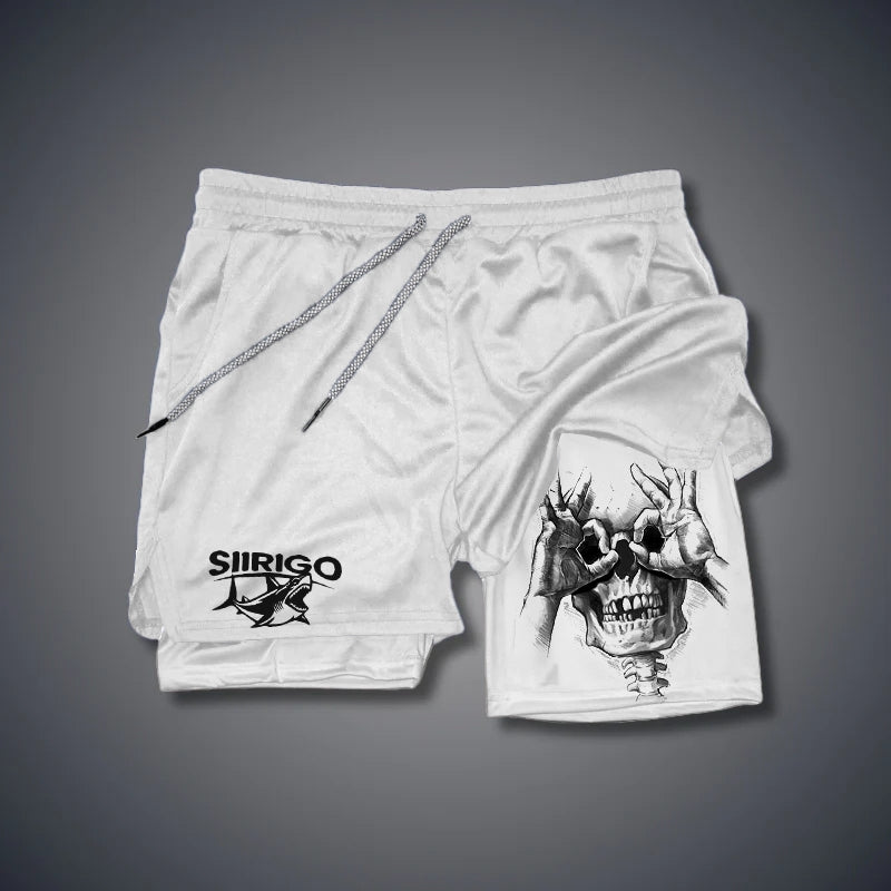 SKULL WITH OK PATTERN GRAPHIC GYM PERFORMANCE SHORTS