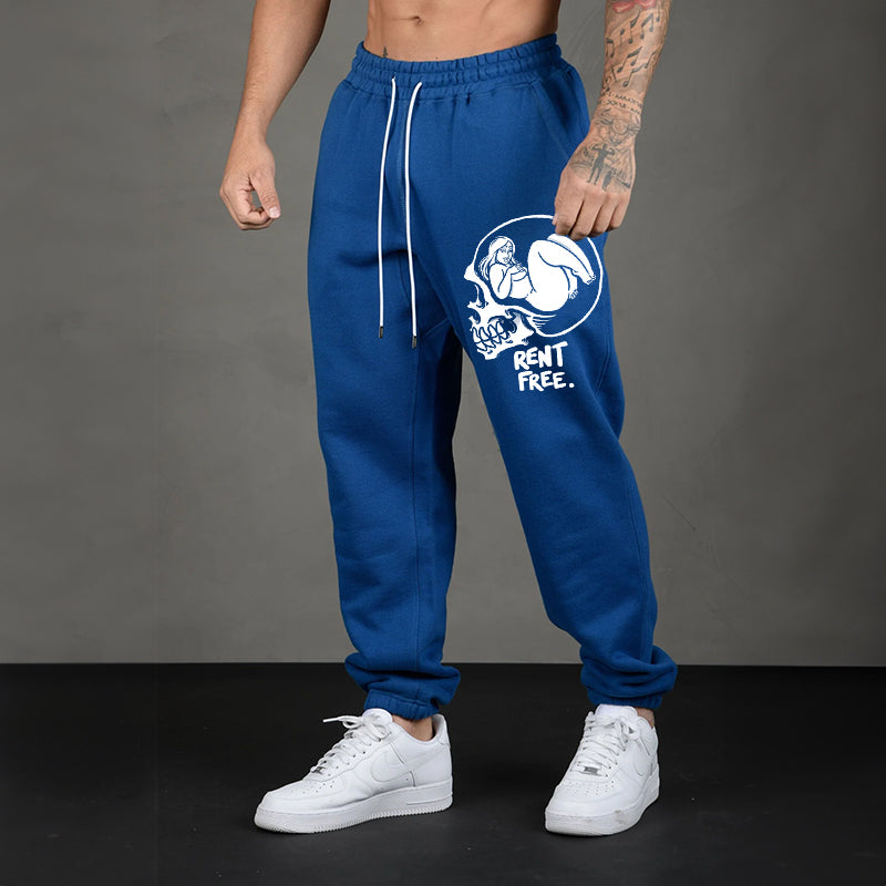 RENT FREE Naked Lady in the Skull Brain Graphic Print Joggers