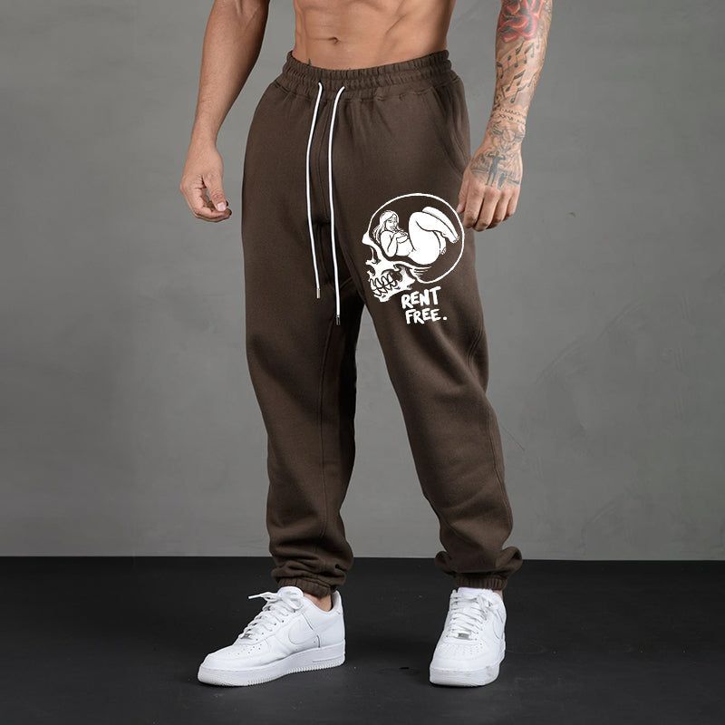 RENT FREE Naked Lady in the Skull Brain Graphic Print Joggers