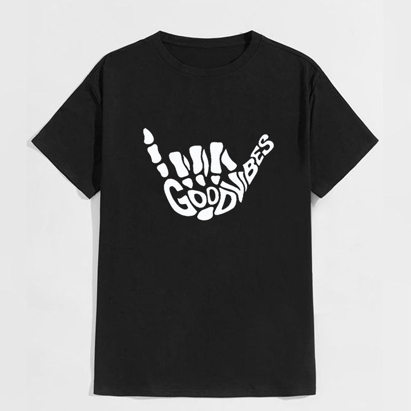 GOOD VIBES Bone Hand Graphic Casual White Print T-shirt