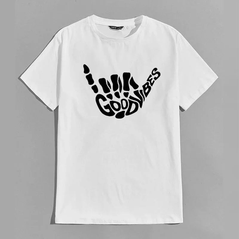 GOOD VIBES Bone Hand Graphic Casual White Print T-shirt