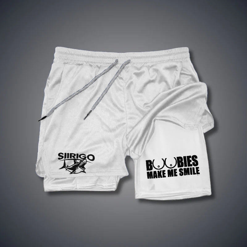 BOOBIES MAKE ME SMILE Graphic GYM PERFORMANCE SHORTS