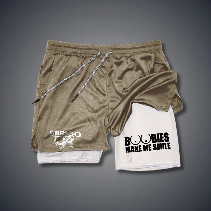 BOOBIES MAKE ME SMILE Graphic GYM PERFORMANCE SHORTS