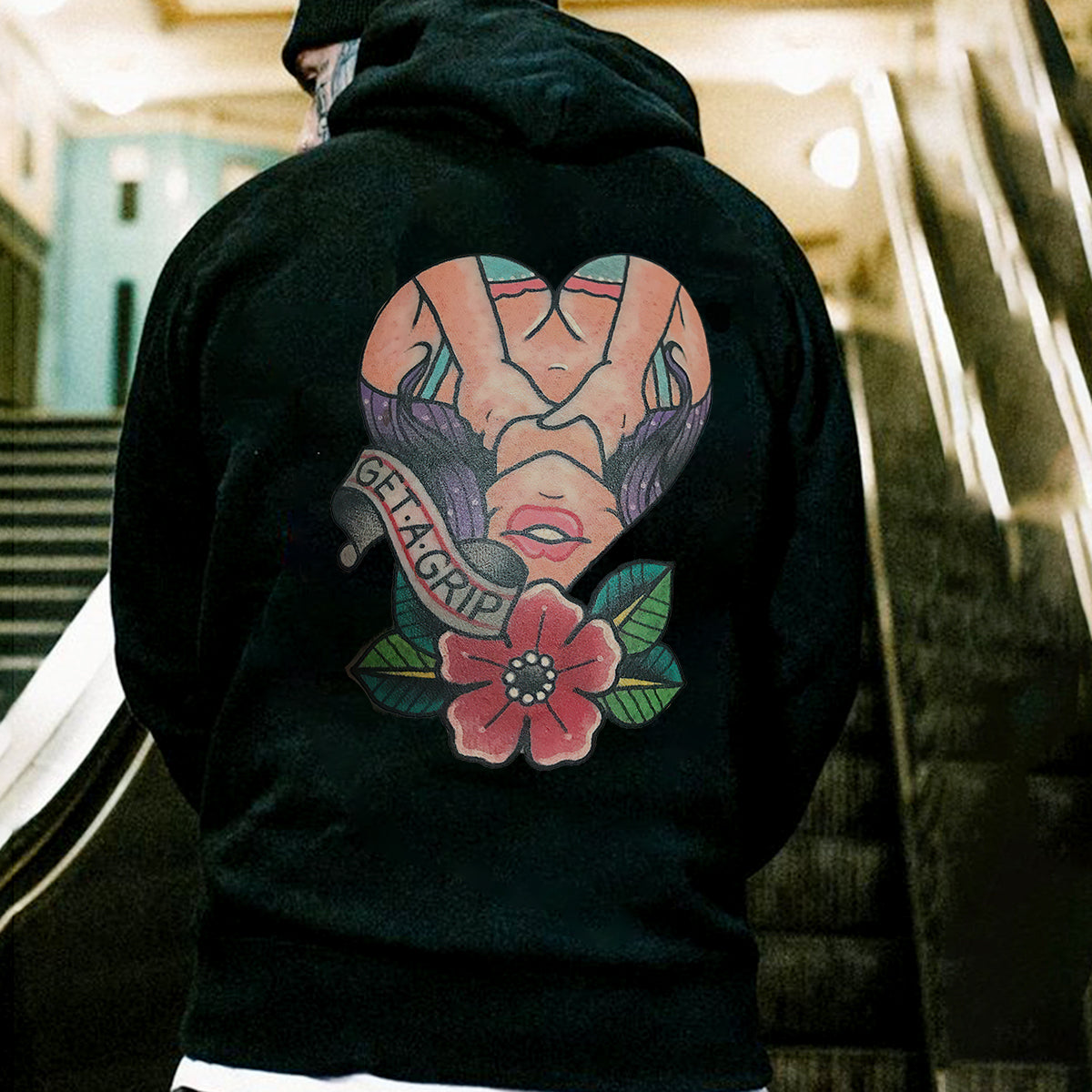 Get A Grip Floral Lady Print Men's Hoodie