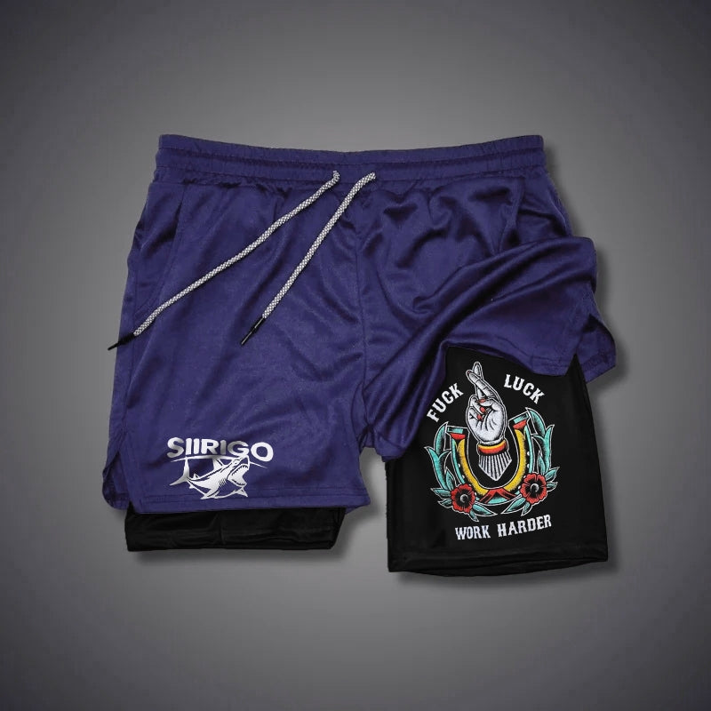 FUCK LUCK WORK HARDER Hand Flowers GYM PERFORMANCE SHORTS