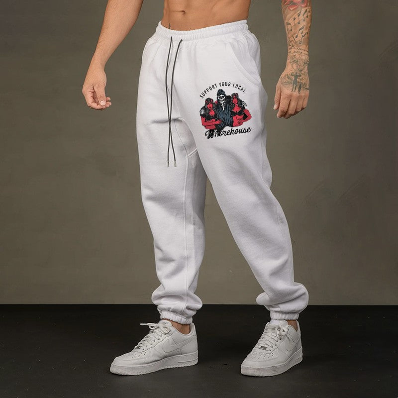 SUPPORT YOUR LOCAL WHOREHOUSE Skull Sexy GRAPHIC PRINT JOGGERS