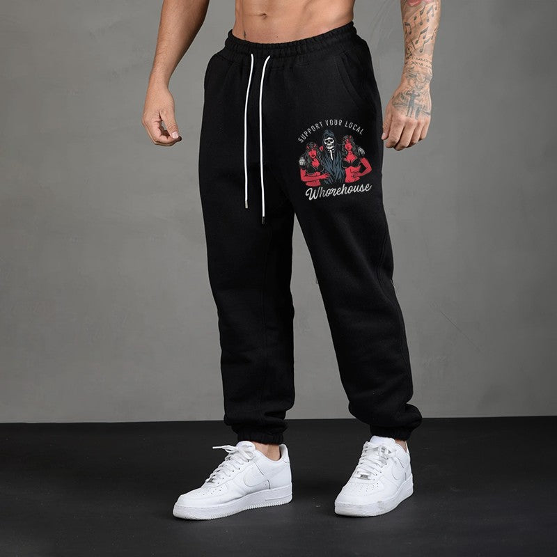 SUPPORT YOUR LOCAL WHOREHOUSE Skull Sexy GRAPHIC PRINT JOGGERS