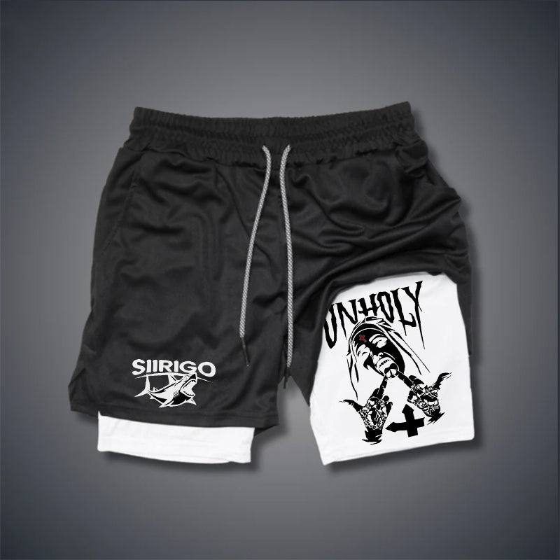 UNHOLY Nun with Crucifix on Forehead Graphic GYM PERFORMANCE SHORTS