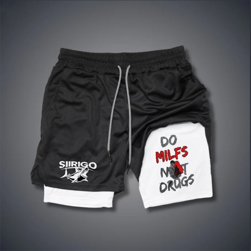 DO MILFS NOT DRUGS Skull with Sexy Lady 2 In 1 GYM PERFORMANCE SHORTS