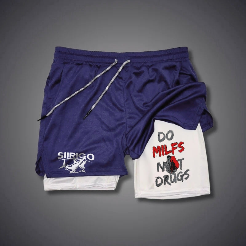 DO MILFS NOT DRUGS Skull with Sexy Lady 2 In 1 GYM PERFORMANCE SHORTS